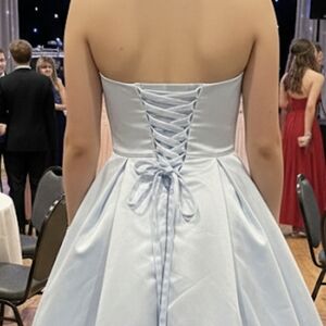 Strapless Lace-Up Back Ball Gown in Light Blue